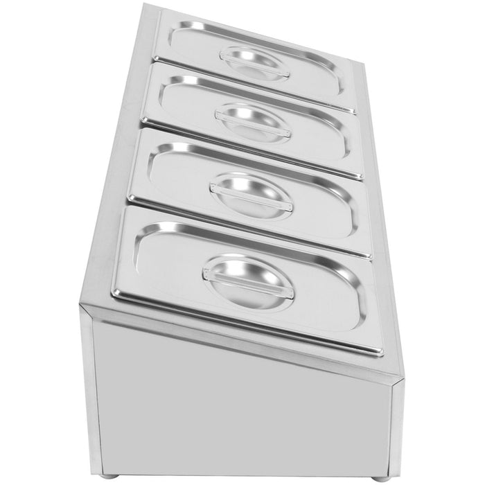 Commercial Condiment Holder including 4xGN1/4-100mm containers with lid Stainless steel |  CHE04A Makfry