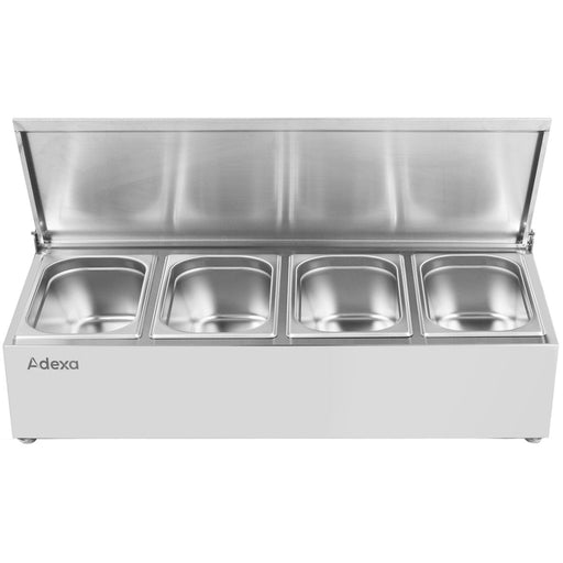 Commercial Condiment Holder with lid including 4xGN1/4-100mm containers Stainless steel |  CHE04AFL Makfry