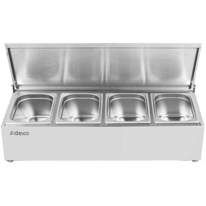 Commercial Condiment Holder with lid including 4xGN1/4-150mm containers Stainless steel |  CHE04ADFL Makfry