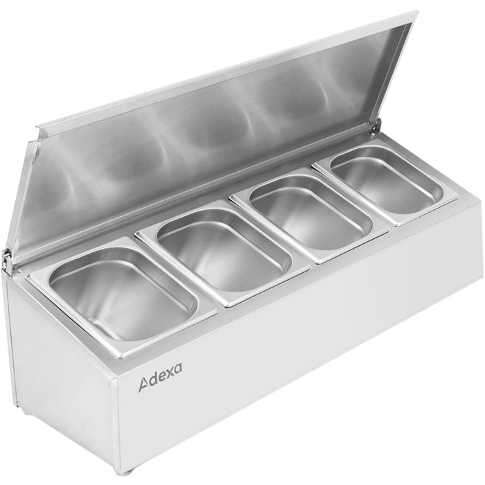 Commercial Condiment Holder with lid including 4xGN1/4-100mm containers Stainless steel |  CHE04AFL Makfry