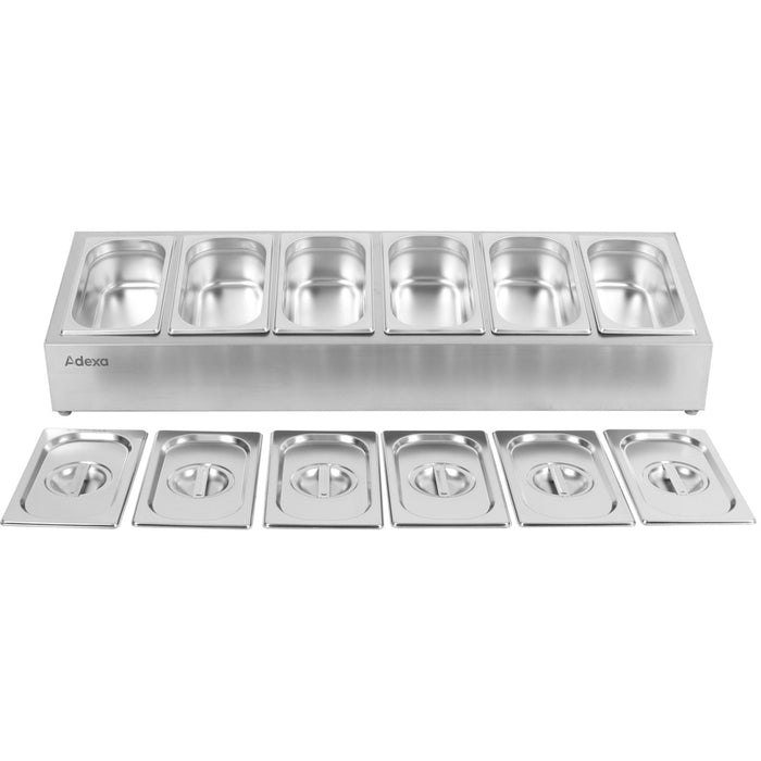 Commercial Condiment Holder including 6xGN1/4-100mm containers with lid Stainless steel |  CHE06A Makfry