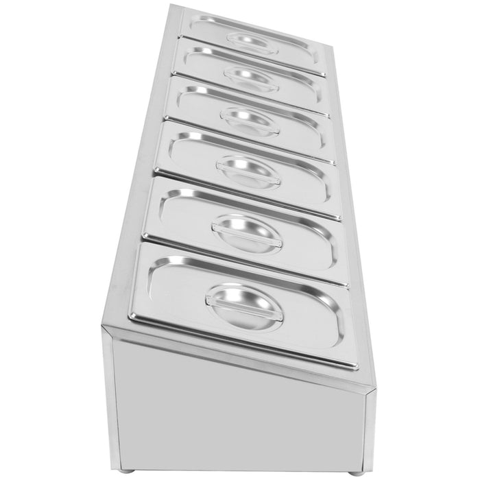 Commercial Condiment Holder including 6xGN1/4-150mm containers with lid Stainless steel |  CHE06AD Makfry