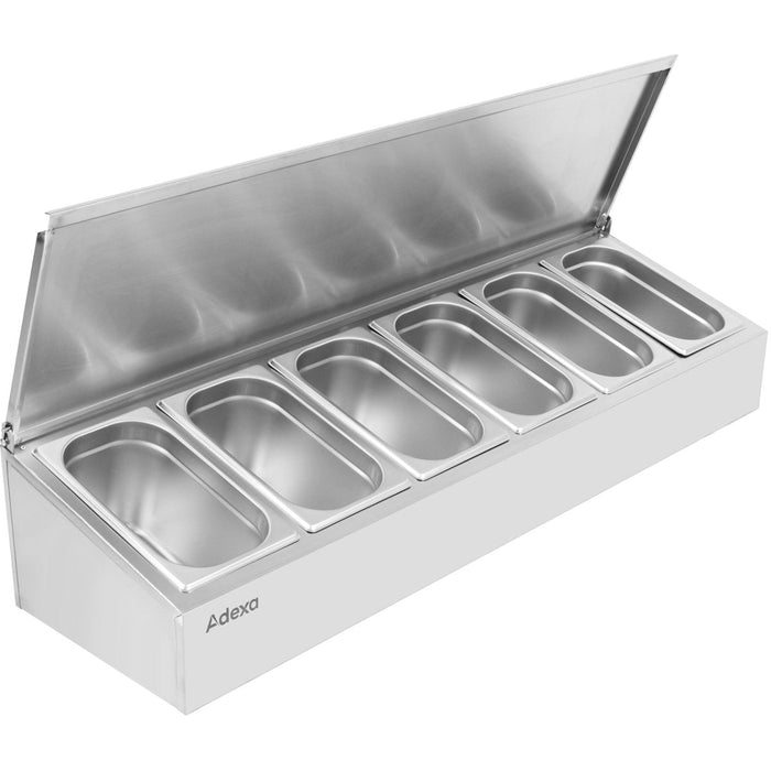 Commercial Condiment Holder with lid including 6xGN1/4-100mm containers Stainless steel |  CHE06AFL Makfry