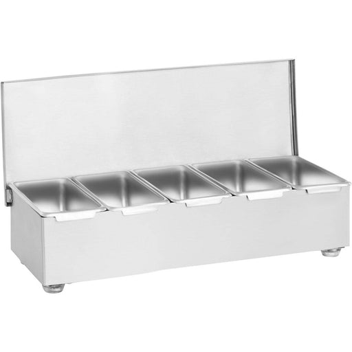 Commercial Condiment Holder with lid including 5 containers Stainless steel |  CHF05 Makfry