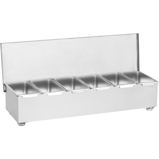 Commercial Condiment Holder with lid including 6 containers Stainless steel |  CHF06 Makfry