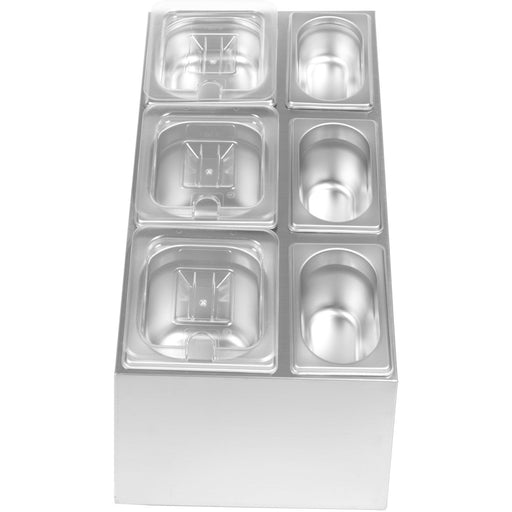 Commercial Condiment Pan Holder including 3xGN1/6 + 3xGN1/9 pans with recess lids & ladles |  CHM01D Makfry