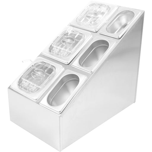 Commercial Condiment Pan Holder including 3xGN1/6 + 3xGN1/9 pans with recess lids & ladles |  CHM01D Makfry