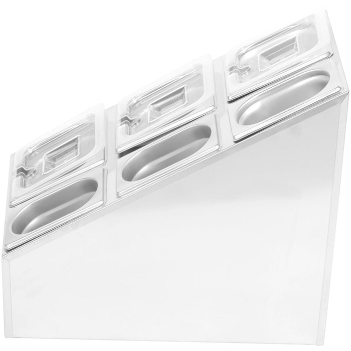 Commercial Condiment Pan Holder including 3xGN1/6 + 3xGN1/9 pans with recess lids & ladles |  CHM01 Makfry