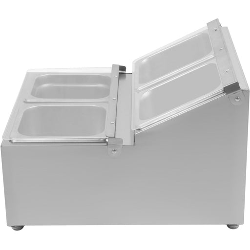 Commercial Condiment Holder including 4xGN1/6-100mm pans & fliptop lids |  CHRLF04B1 Makfry
