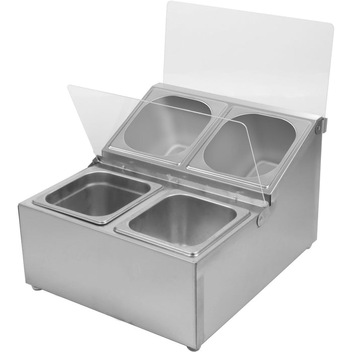 Commercial Condiment Holder including 4xGN1/6-100mm pans & fliptop lids |  CHRLF04B1 Makfry