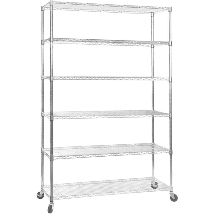 Commercial Wire Shelving Unit 6 Tier with Wheels 1500kg 1200x450x1880mm Chrome |  CJ12045188A6CW3 Makfry