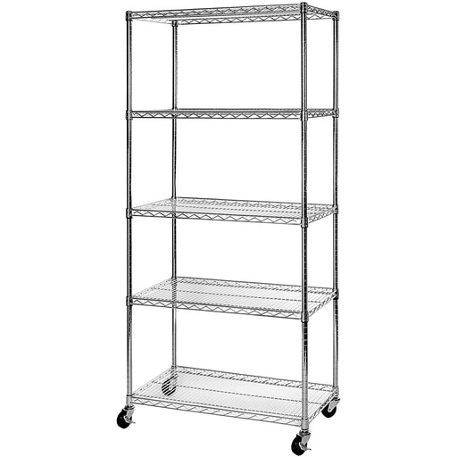 Commercial 5 Tier Shelving Unit Chrome Wire with Wheels 1250kg 1500x450x1900mm |  CJA1344 Makfry