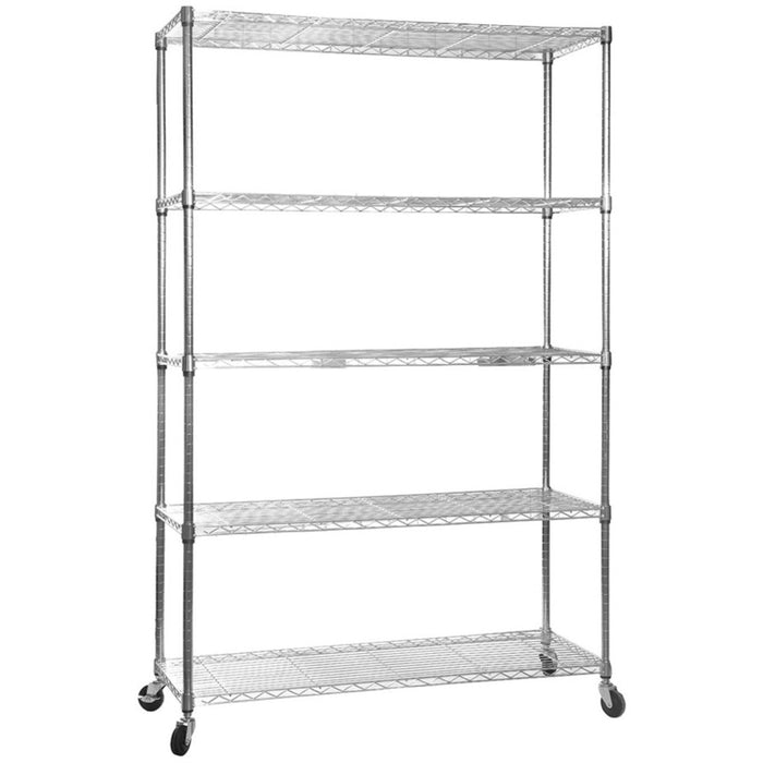 Commercial Mobile Shelving Unit 5 Tier 1250kg Width 1500mm Depth 450mm Chrome Wire | Cja1344 R Makfry
