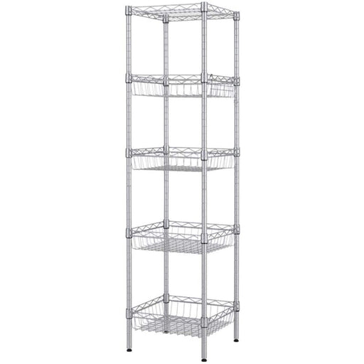 Commercial 5 Tier Basket Shelving Unit Chrome Wire 450x350x1500mm |  CJC1318 Makfry