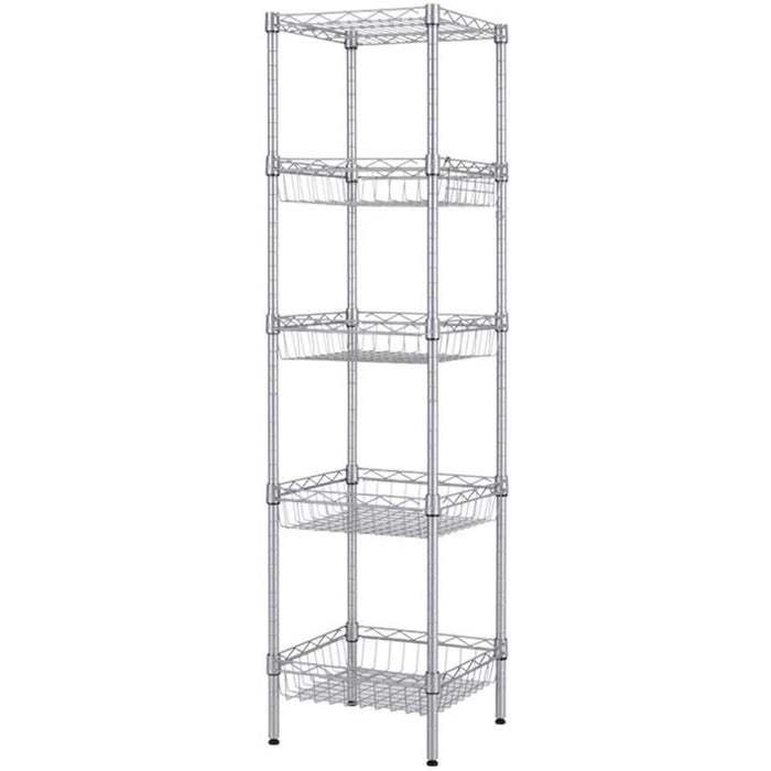 B GRADE Commercial 5 Tier Basket Shelving Unit Chrome Wire 450x350x1500mm |  CJC1318 B GRADE