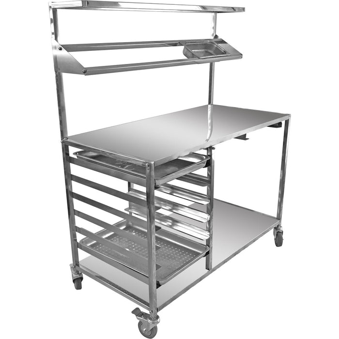 Mobile Prep Table With Gn1/1 Rails &Amp; Top Shelf &Amp; Condiment Rail &Amp; Castors Stainless Steel | Cptabc Makfry