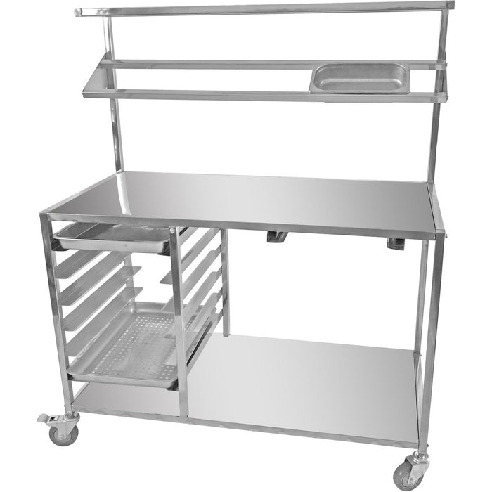 Mobile Prep Table With Gn1/1 Rails &Amp; Top Shelf &Amp; Condiment Rail &Amp; Castors Stainless Steel | Cptabc Makfry