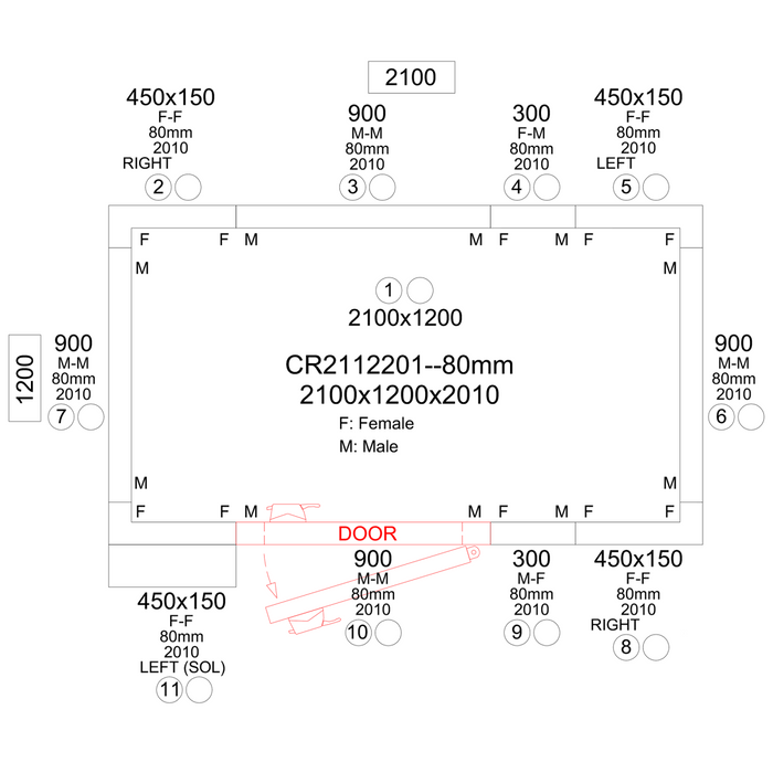 Cold room with Cooling unit 2100x1200x2010mm Volume 3.7m3 |  CR2112201