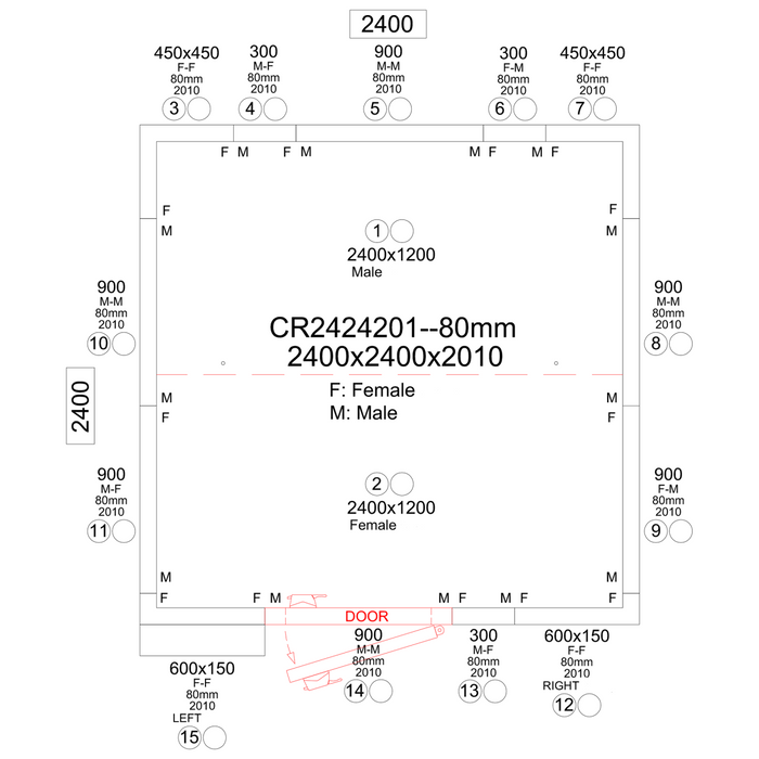 Cold room with Cooling unit 2400x2400x2010mm Volume 9.0m3 |  CR2424201