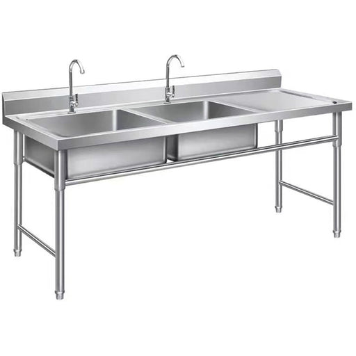 Commercial Double Sink Stainless Steel 1400x600x900mm 2 Bowl Left Splashback | Dbs14060 Left Makfry