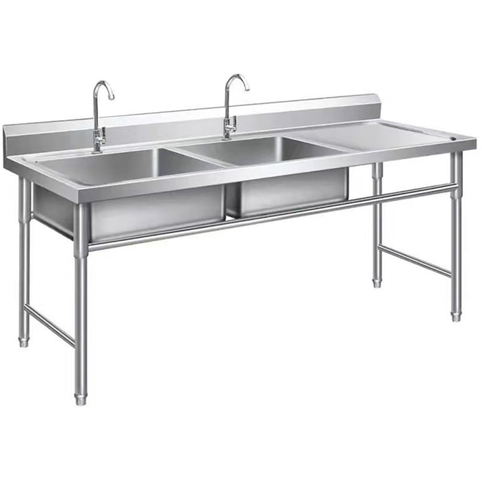 B GRADE Commercial Double Sink Stainless steel 1400x600x900mm 2 bowl left Splashback |  DBS14060LEFT V GRADE