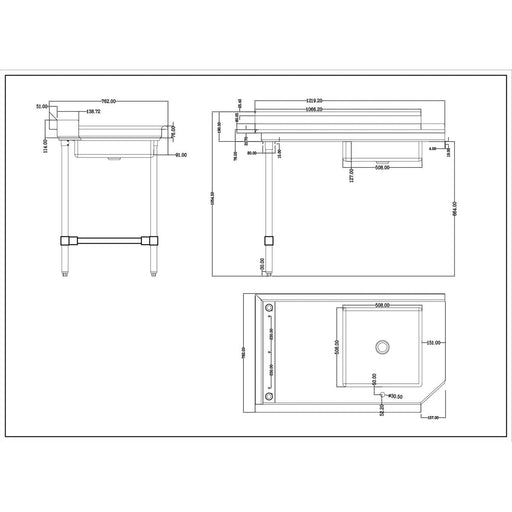 Commercial Stainless Steel Pass Through Dishwasher Table With Sink Left 1219mm Width | Dc1 T3048 Leftsink Makfry