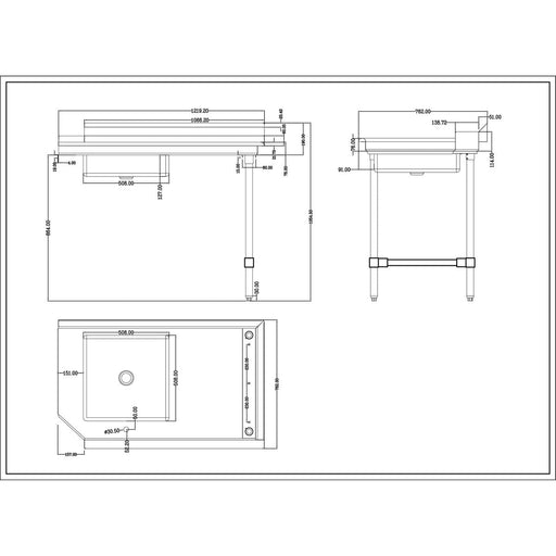 Commercial Stainless Steel Pass Through Dishwasher Table With Sink Right 1219mm Width | Dc1 T3048 Rightsink Makfry