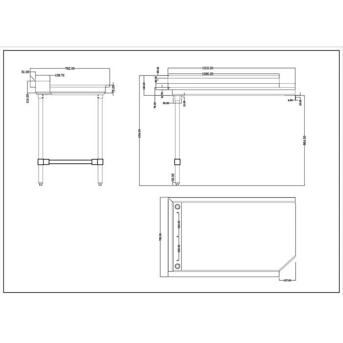 B GRADE Commercial Stainless steel Pass Through Dishwasher Table Left 1219mm Width |  DCOT3048LEFT B GRADE