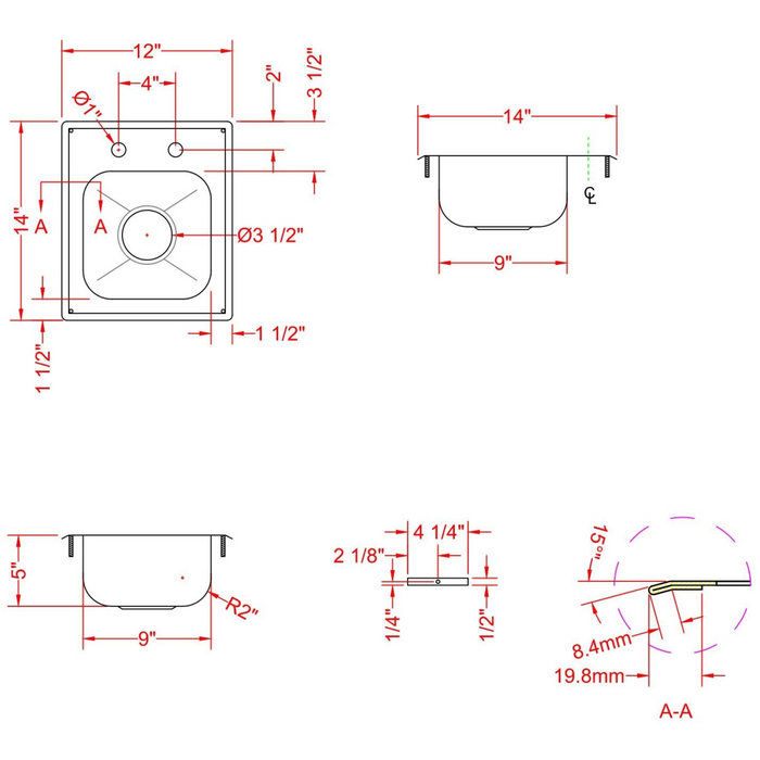 Drop-in Sink 1 bowl Stainless steel |  DIS1DB090905 Makfry