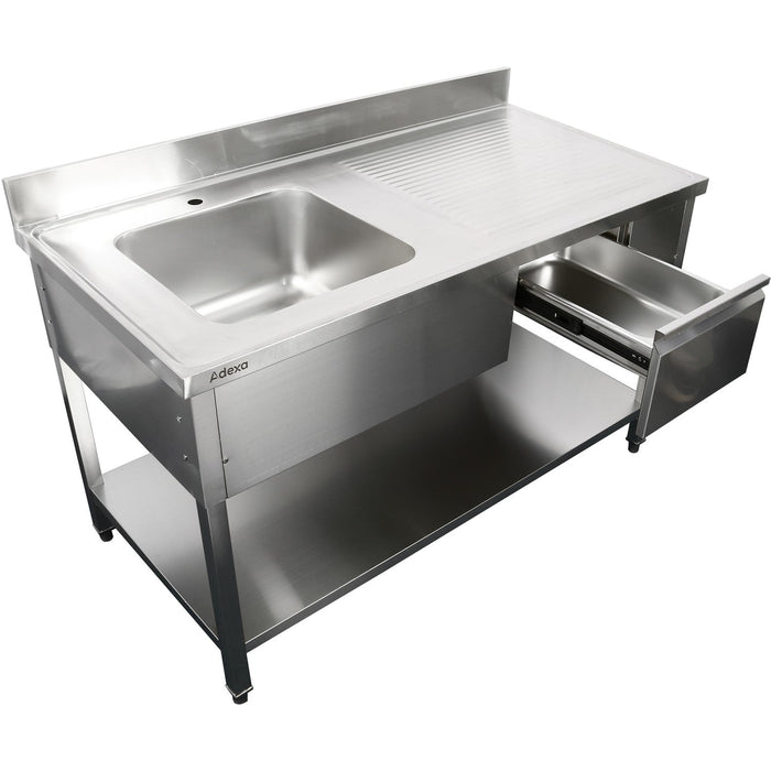 Commercial Sink With 1 Drawer Stainless Steel 1 Bowl Left Bottom Shelf Splashback 1400x600x950mm | Dsa140601 Dl Makfry