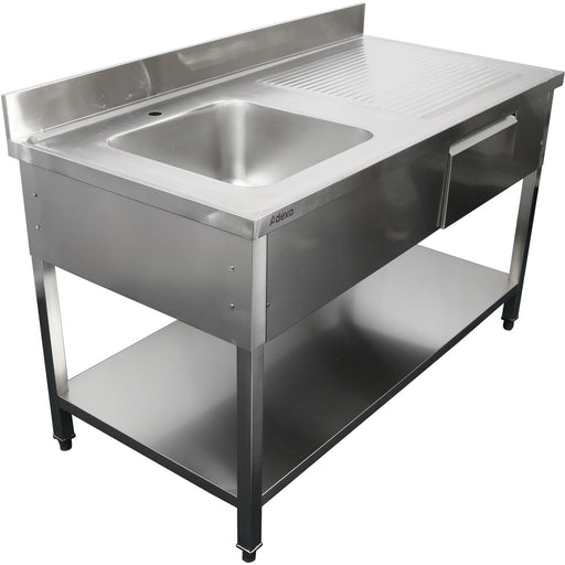 Commercial Sink Stainless Steel 1200x600x950mm 1 Bowl To The Left 1 Drawer Splashback | Dsa120601 Dl Makfry