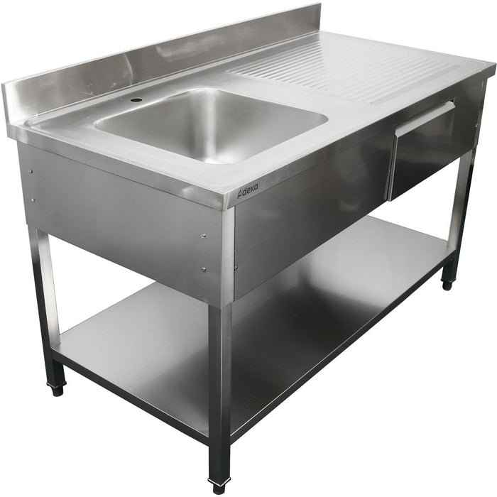 Commercial Sink Stainless Steel 1200x600x950mm 1 Bowl To The Left 1 Drawer Splashback | Dsa120601 Dl Makfry