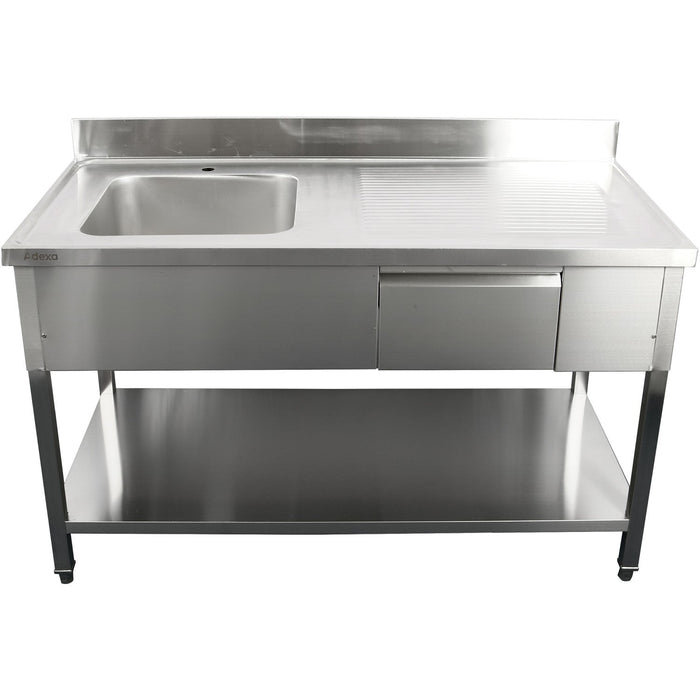 Commercial Sink With 1 Drawer Stainless Steel 1 Bowl Left Bottom Shelf Splashback 1400x600x950mm | Dsa140601 Dl Makfry