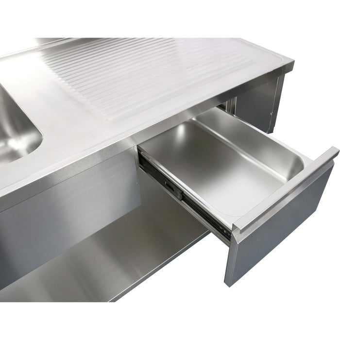 Commercial Sink Stainless Steel 1500x700x950mm 1 Bowl To The Left 1 Drawer Splashback | Dsa150701 Dl Makfry