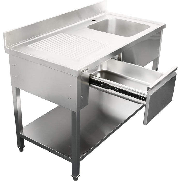 Commercial Sink Stainless Steel 1500x700x950mm 1 Bowl To The Right 1 Drawer Splashback | Dsa150701 Dr Makfry