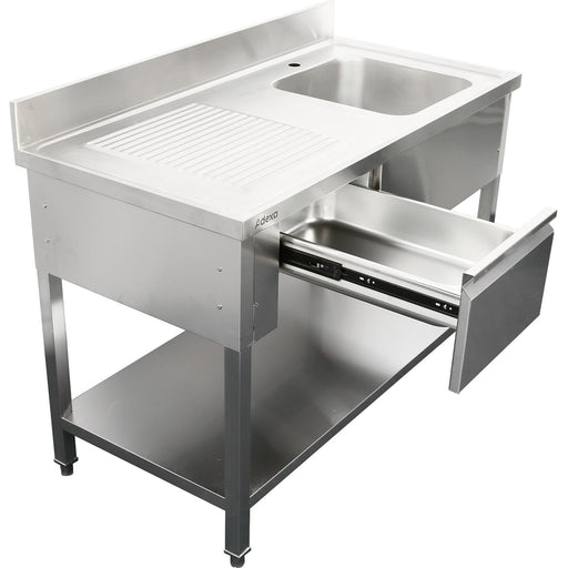 Commercial Sink Stainless Steel 1200x600x950mm 1 Bowl To The Right 1 Drawer Splashback | Dsa120601 Dr Makfry