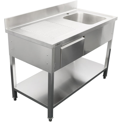 Commercial Sink Stainless Steel 1200x600x950mm 1 Bowl To The Right 1 Drawer Splashback | Dsa120601 Dr Makfry