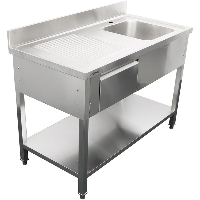 Commercial Sink Stainless Steel 1500x700x950mm 1 Bowl To The Right 1 Drawer Splashback | Dsa150701 Dr Makfry