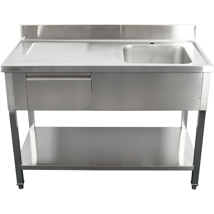 Commercial Sink With 1 Drawer Stainless Steel 1 Bowl Right Bottom Shelf Splashback 1400x600x950mm | Dsa140601 Dr Makfry