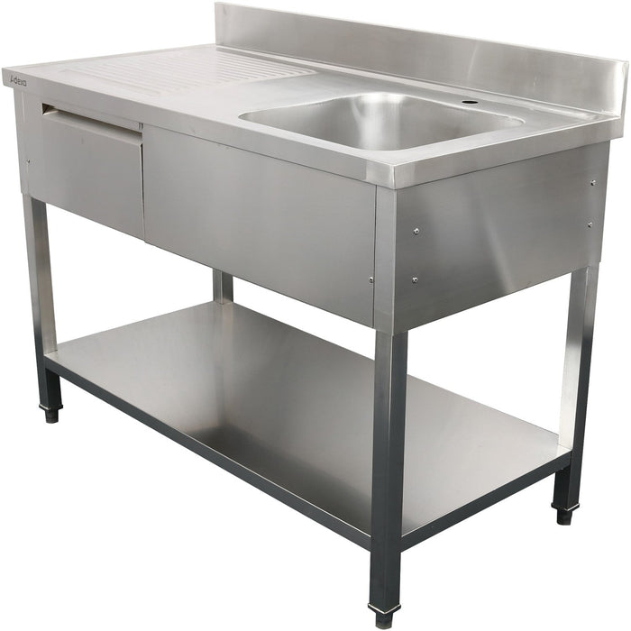 Commercial Sink Stainless Steel 1200x600x950mm 1 Bowl To The Right 1 Drawer Splashback | Dsa120601 Dr Makfry