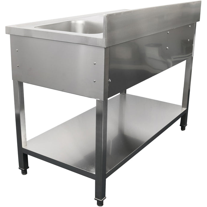 Commercial Sink With 1 Drawer Stainless Steel 1 Bowl Right Bottom Shelf Splashback 1400x600x950mm | Dsa140601 Dr Makfry