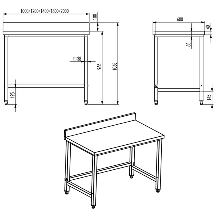 B GRADE Professional Work table Stainless steel No bottom shelf Upstand 1200x700x965mm |  DW7120 B GRADE