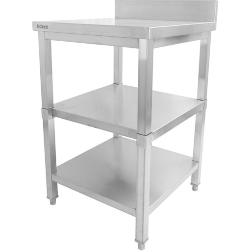 Commercial Work Table Stainless Steel 3 Tiers Backsplash Square Legs 2200x600x900mm | Dw3 T22060 B Makfry