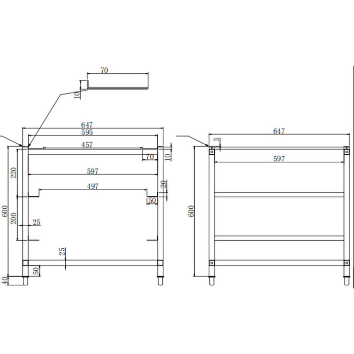 B GRADE Dishwasher stand with 2 rack guides for dishwashers of Width 565-590mm & Depth 600-700mm |  DWS02B B GRADE