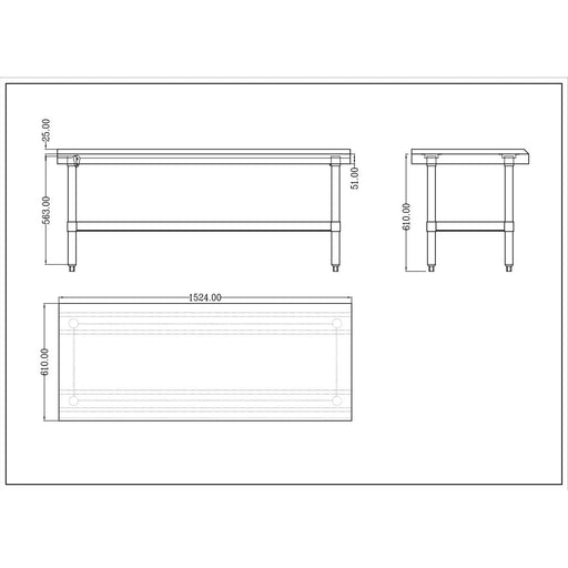 Commercial Equipment Stand / Low Height Table Stainless Steel Bottom shelf 3 Side Upstand 1500x600x600mm |  EES2460 Makfry