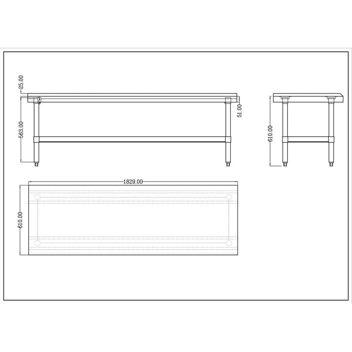 Commercial Equipment Stand / Low Height Table Stainless Steel Bottom Shelf 3 Side Upstand 1800x600x600mm | Ees2472 Makfry