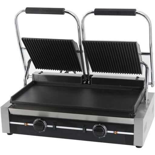 Heavy Duty Twin Panini Contact grill 3.6kW Ribbed/Smooth |  EG03C Makfry