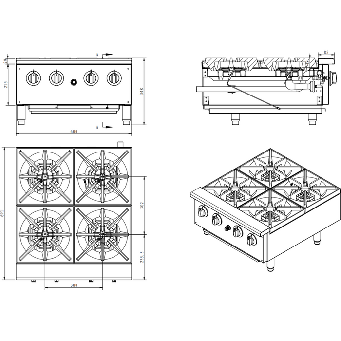 Infernus 4 Burner Hob Gas Hotplate Cooker – 60cm / 24″