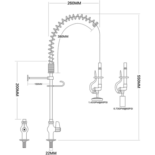 Pre Rinse Spray Unit Deck mount Single inlet Height 600mm Stainless steel |  EQ7803A Makfry