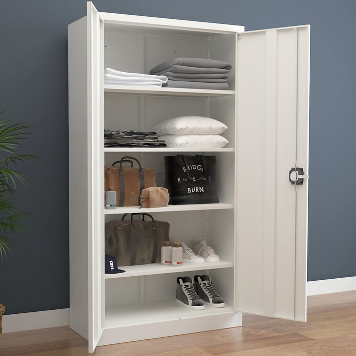 B GRADE Commercial Steel Grey/White Storage Cupboard with 4 Shelves and Lock 800x400x1800mm |  FCA18WHITE B GRADE